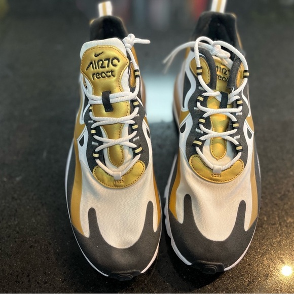 Sz 11 Nike Air Max React in Black, White, and Gold main image 6